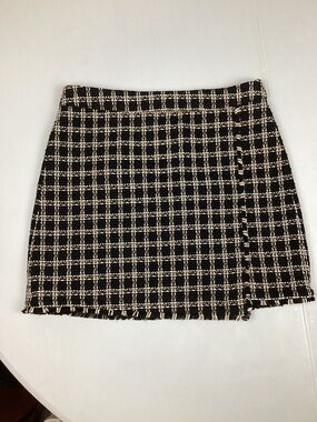 Loft Outlet Checkered Tweed Mini Skirt Wrap Style Size 12 NEW! Retail $69.99
